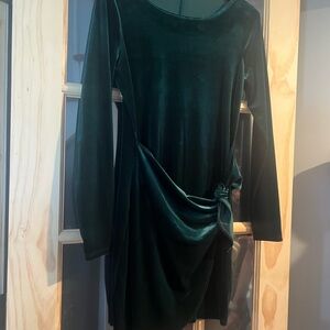 Express Green Asymmetrical Ruched Sheath Dress